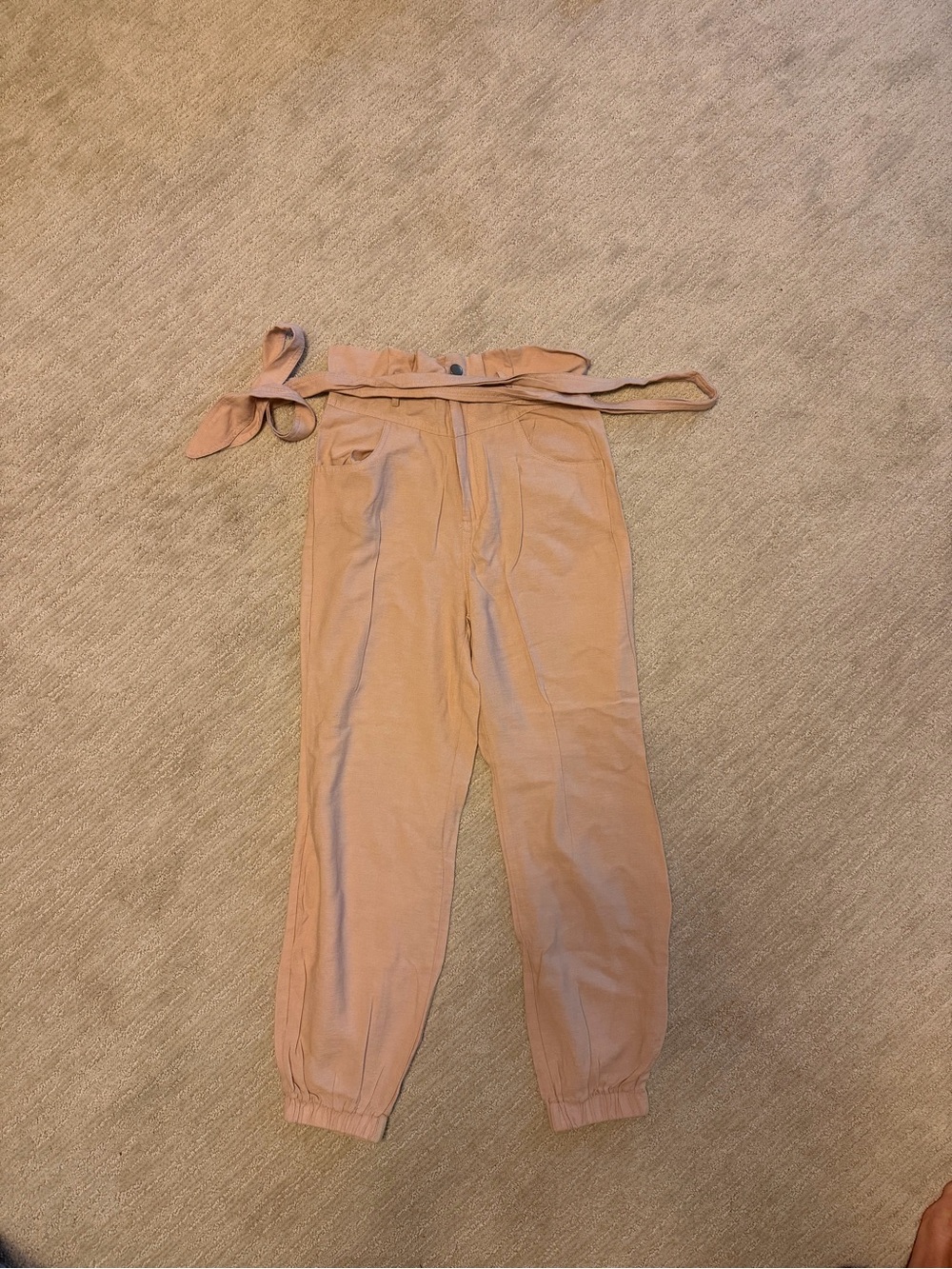 High-Waist Paperbag Jogger Pants - Blush